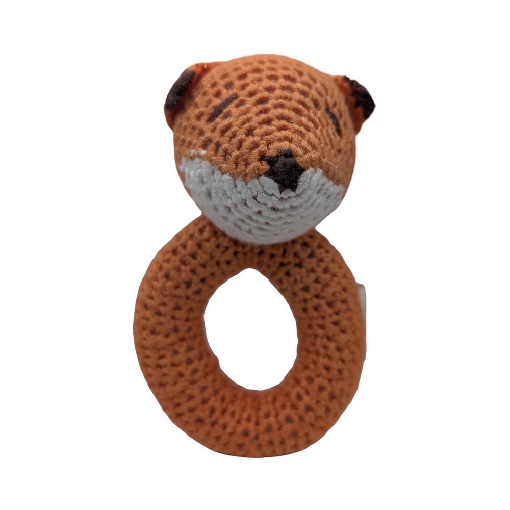 Cheengoo Fox Ring Rattle Crochet Baby Toy Orange Fox Plush